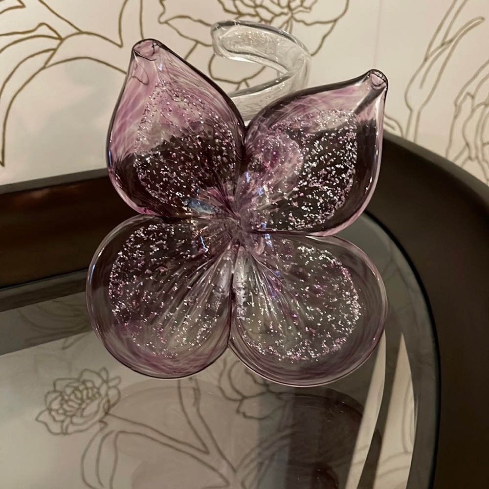Purple and white flower or butterfly glass